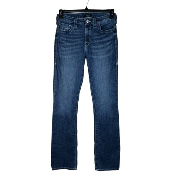 True Religion SZ 29 Becca Bootcut Jeans Mid-Rise Stretch Whiskered Zip-Fly Blue - Picture 1 of 12